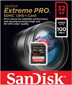 Кaрта памяти 32Gb SanDisk Extreme Pro SDHC Class 10 UHS-I U3  100 Mb/s SDSDXXO-032G-GN4IN