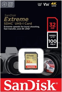 Карта памяти 32Gb SanDisk EXTREME Class 10 UHS-I 100 Mb/s SDSDXVT-032G-GNCIN
