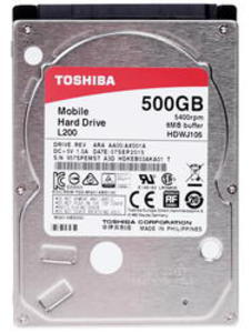 Жесткий диск Toshiba 500Gb L200, 2.5", 5400rpm, 8Mb, SATA2 (HDWJ105UZSVA)